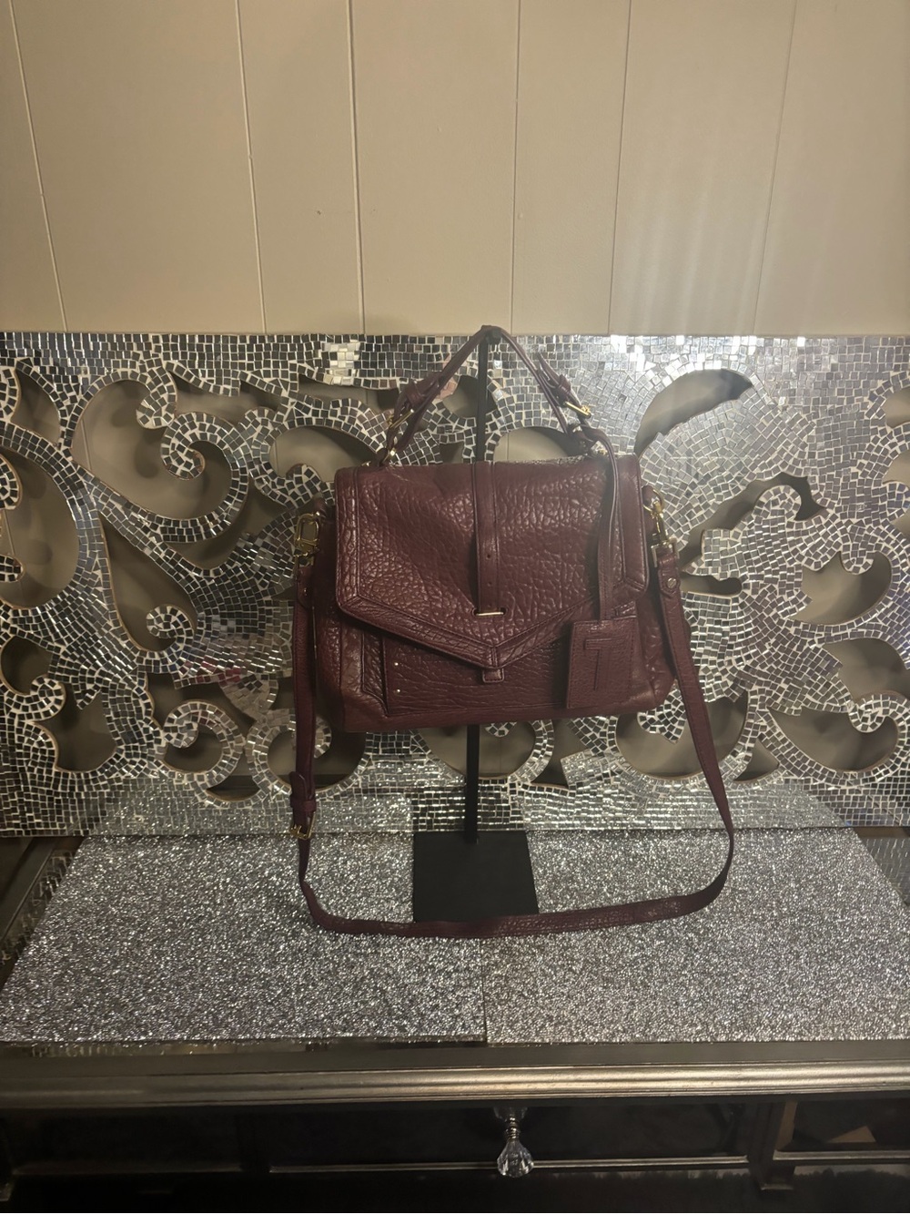💕Tory Burch Textured Burgundy Leather Satchel Crossbody